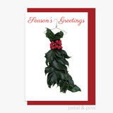 seasons greetings holly couture christmas card by petal & pins