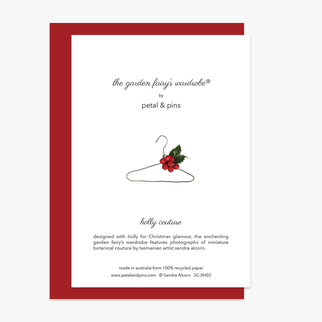 merry christmas holly couture christmas card back by petal & pins