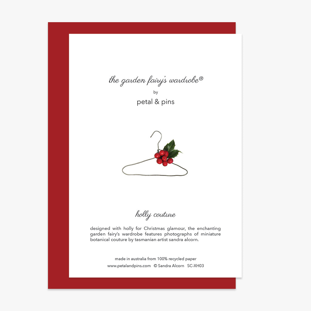 festive greetings holly couture christmas card back by petal & pins