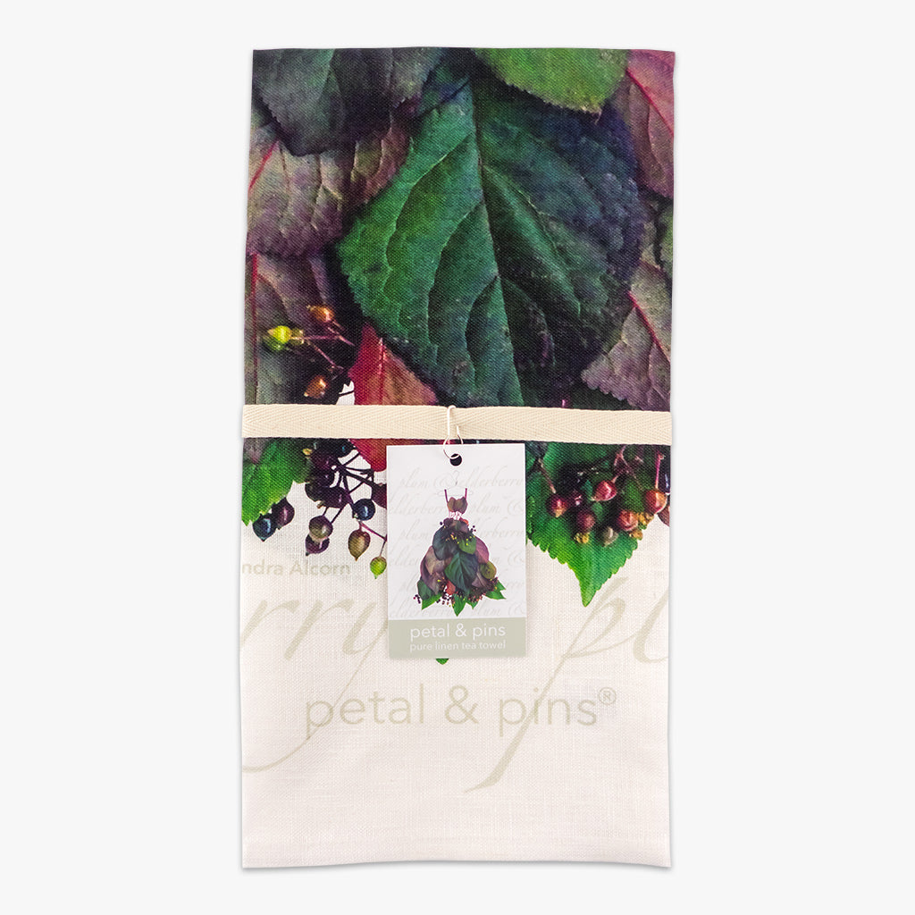 plum & elderberry tea towel by petal & pins - folded