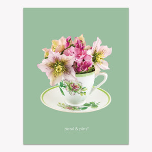 vintage teacup pure linen tea towel by petal & pins