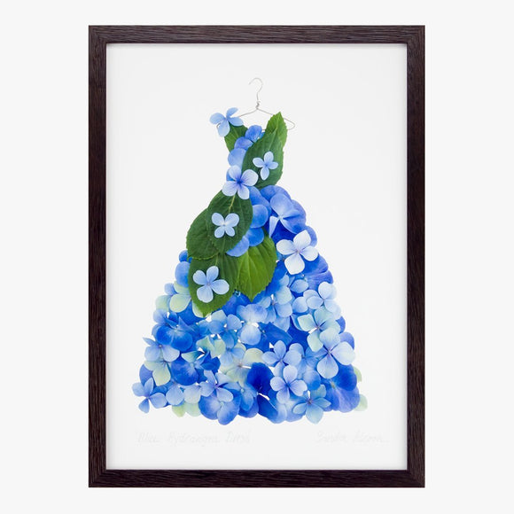 blue hydrangea dress art print by petal & pins