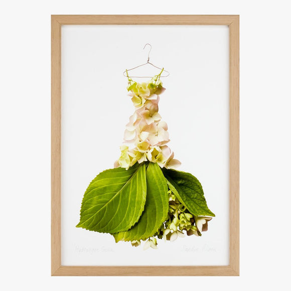 cream hydrangea gown art print by petal & pins