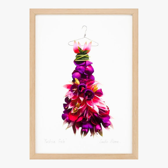 fuchsia gala dress art print by petal & pins