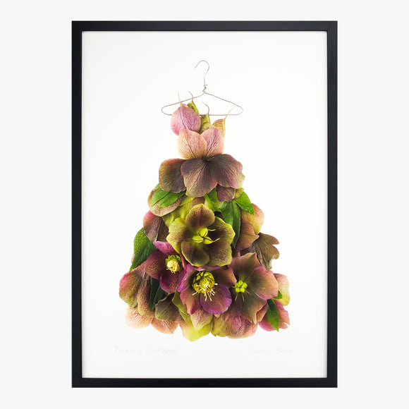 purple & chartreuse hellebore dress art print by petal & pins